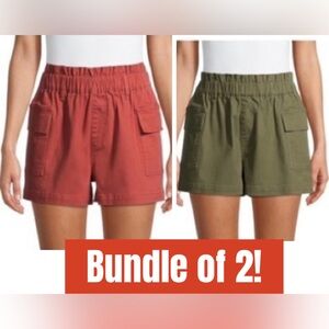 No Boundaries Bundle of two high waist shorts. Women size L. Olive green & coral